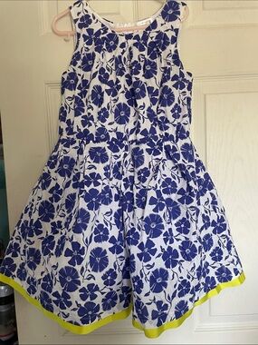 Aphorism Blue and White Floral Girls Dress with Yellow Trim